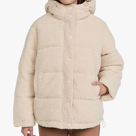 Good American Faux Shearling Cocoon Hooded Puffer Coat - Picture 11 of 12